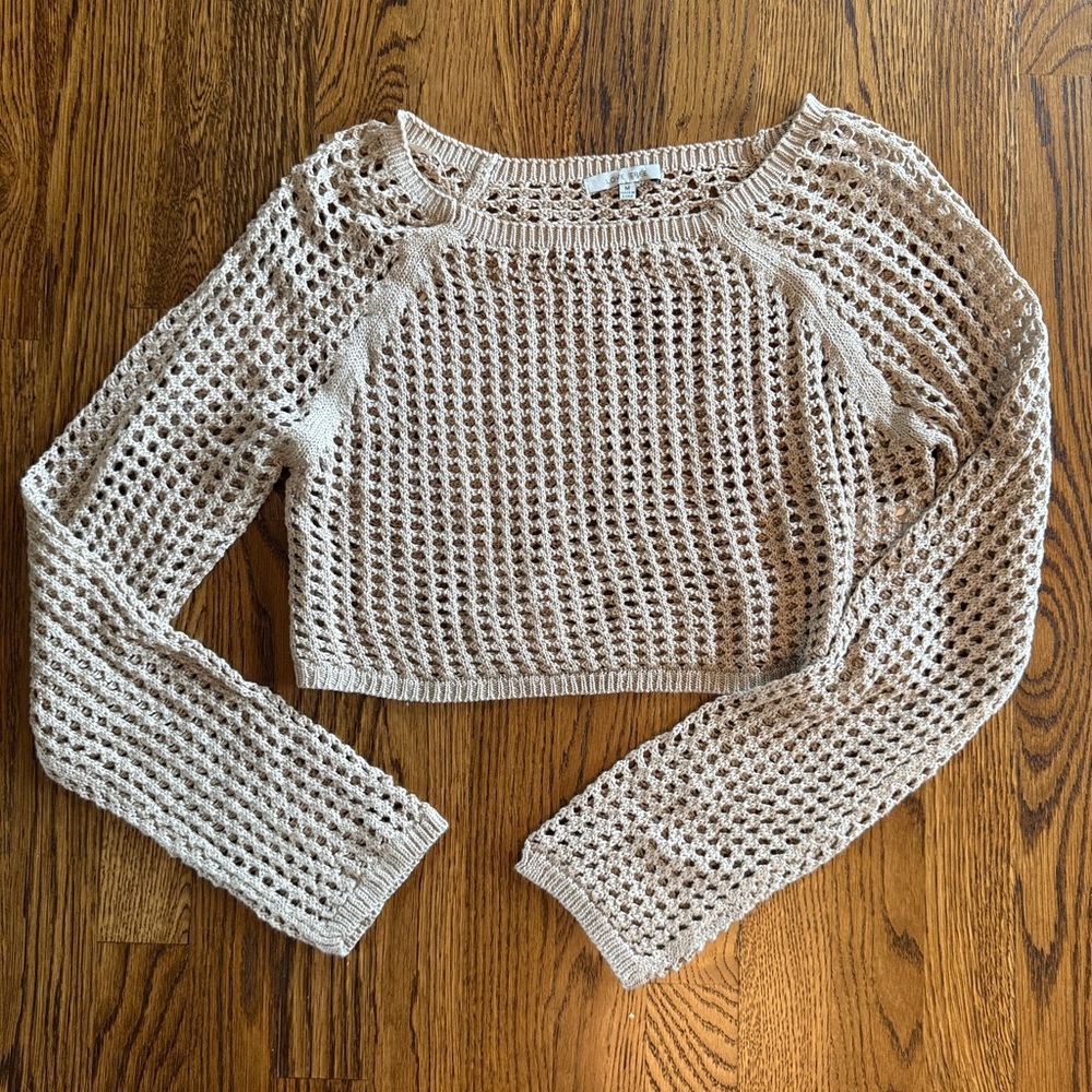 Y2K boho Cream Knit long sleeve open stitch crop Sweater breathable size Medium